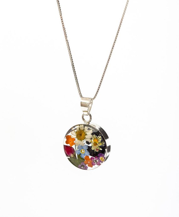 Mixed Real Flower Jewellery Round Pendant with 18''