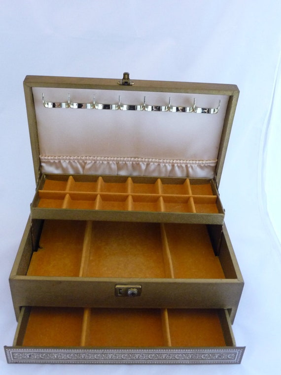 Vintage Gold Leather Jewelry Box