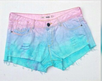 Pastel Goth Denim Shorts ALL Sizes Available Ripped Pastel Blue & Pale Pink Jean Shorts Hotpants Short Shorts