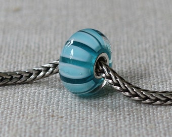 Marine turquoise stripe lampwork bead