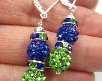 Seattle Seahawks Bling Earrings, Sterling Silver, Seattle Seahawks Jewelry, Seahawks Women, Seahawk Earrings, Seattle Sounders FC Earrings