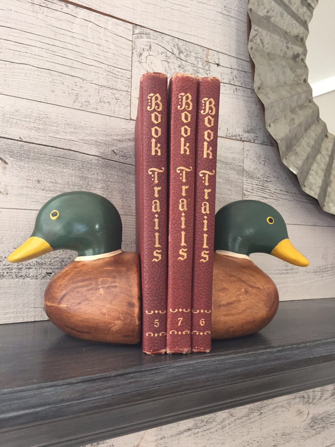 Mallard Duck Bookends Vintage Wooden Duck Head Bookends