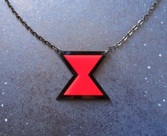 Black Widow Hourglass Symbol Logo Chain Pendant Necklace 