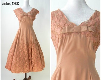 Vintage 1950 Lace Dress / 1950s Vintage Party Dress / Medium