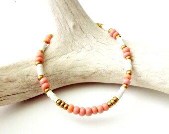 African Seed Bead Bracelet Tribal Bracelet Boho Jewelry - DUSTY ROSE PINK - Bohemian Jewelry Hippe Jewelry Tribal Jewelry Stackable Bracelet