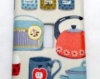 Vintage Retro Kitchen Single Light Switch Plate Cover / Housewarming Gift / 50's Decor / 60's Decor / Tools / Home Decor / Outlet / Teapot