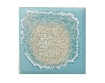 Geode Crackle Coaster: Ceramic Drink Coaster, Fused Glass Beverage Coaster, in PALE SKY