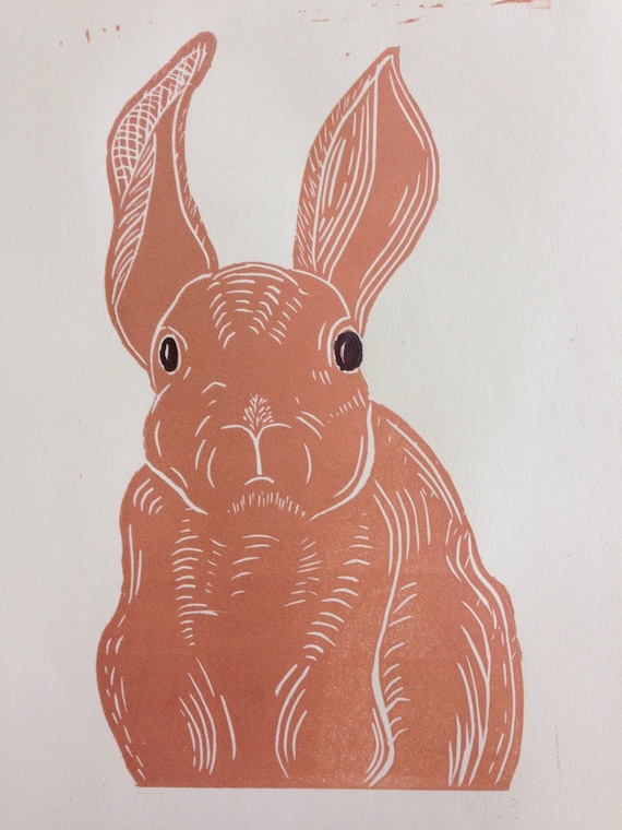 Items similar to Bunny Rabbit Linocut Print on Etsy