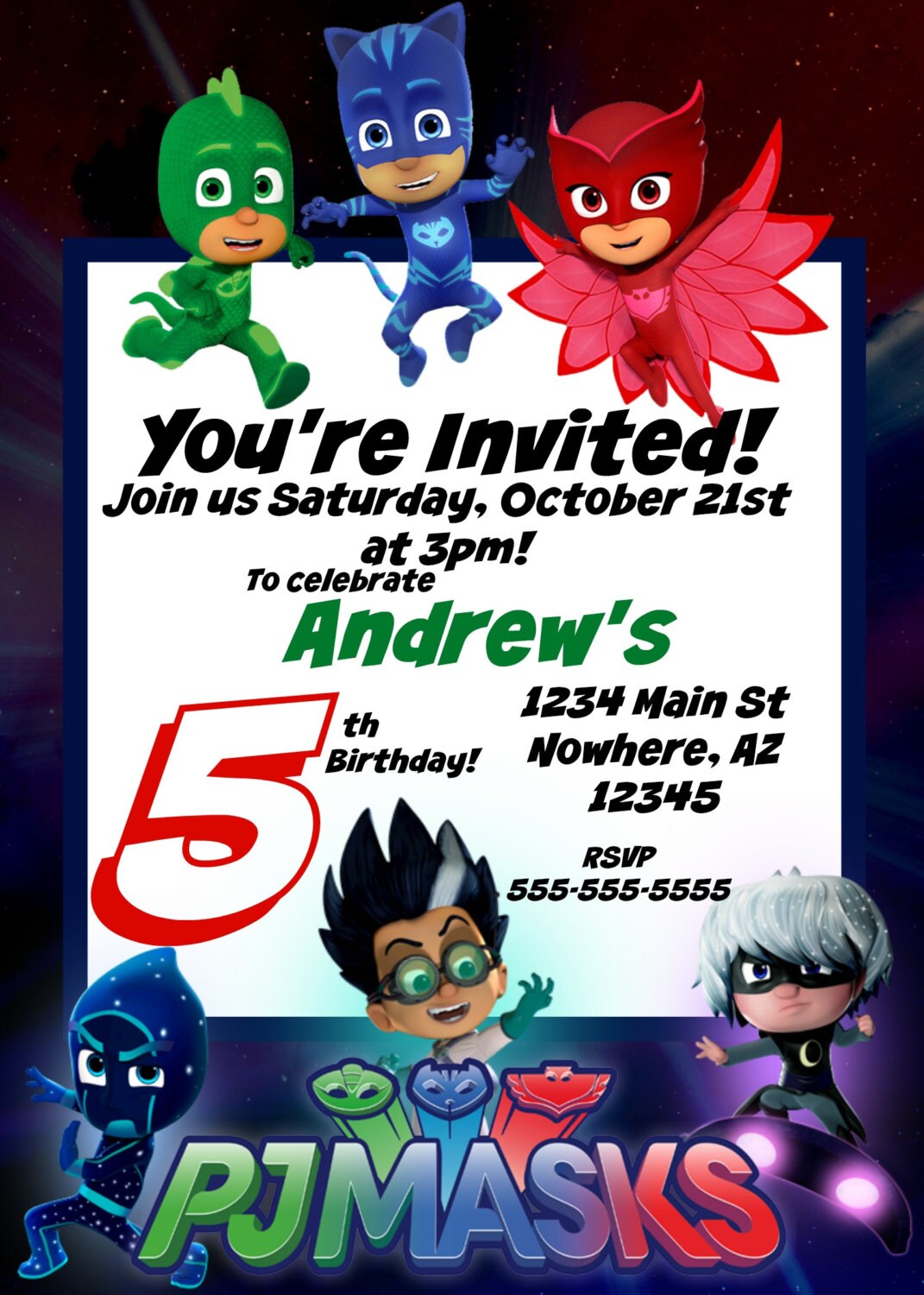 PJ Masks Printable Invitation