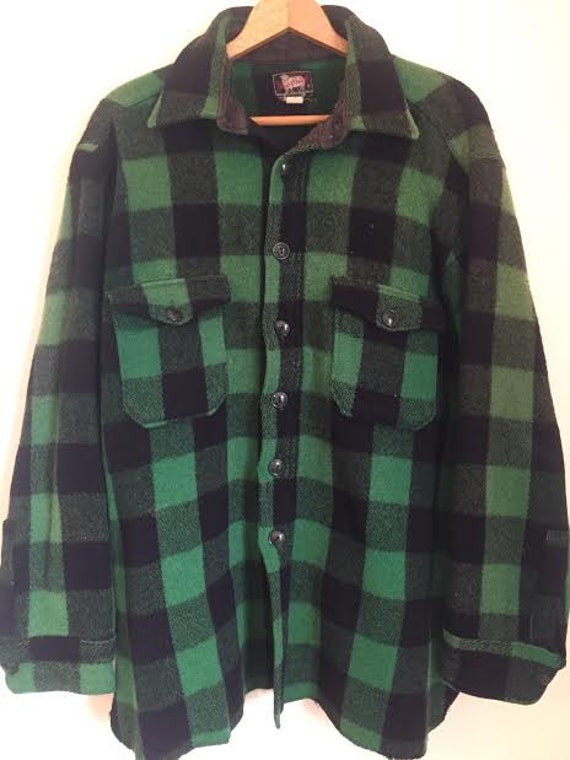 Vintage 1940s Woolrich Flannel Field Jacket Shirt Green and