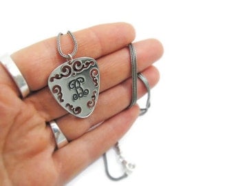 Guitar pick necklace. Rustic pick. Guitar Pick. Initial necklace. Men jewelry. Gift for him. Musician jewelry. Music lover. Men gift ideas