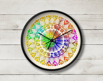 Art clock, Mandala wall clock, Unique home decor, Rainbow clock, Round clock, Holiday Hostess Housewarming Gift, Cmandala1