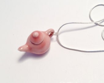 Miniature Teapot Necklace - pink china teapot - kawaii kitsch - Alice in Wonderland