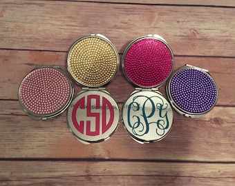 Monogrammed Compact Mirror, Gem Mirror, Personalized Mirror, Monogram Mirror, Makeup Mirror