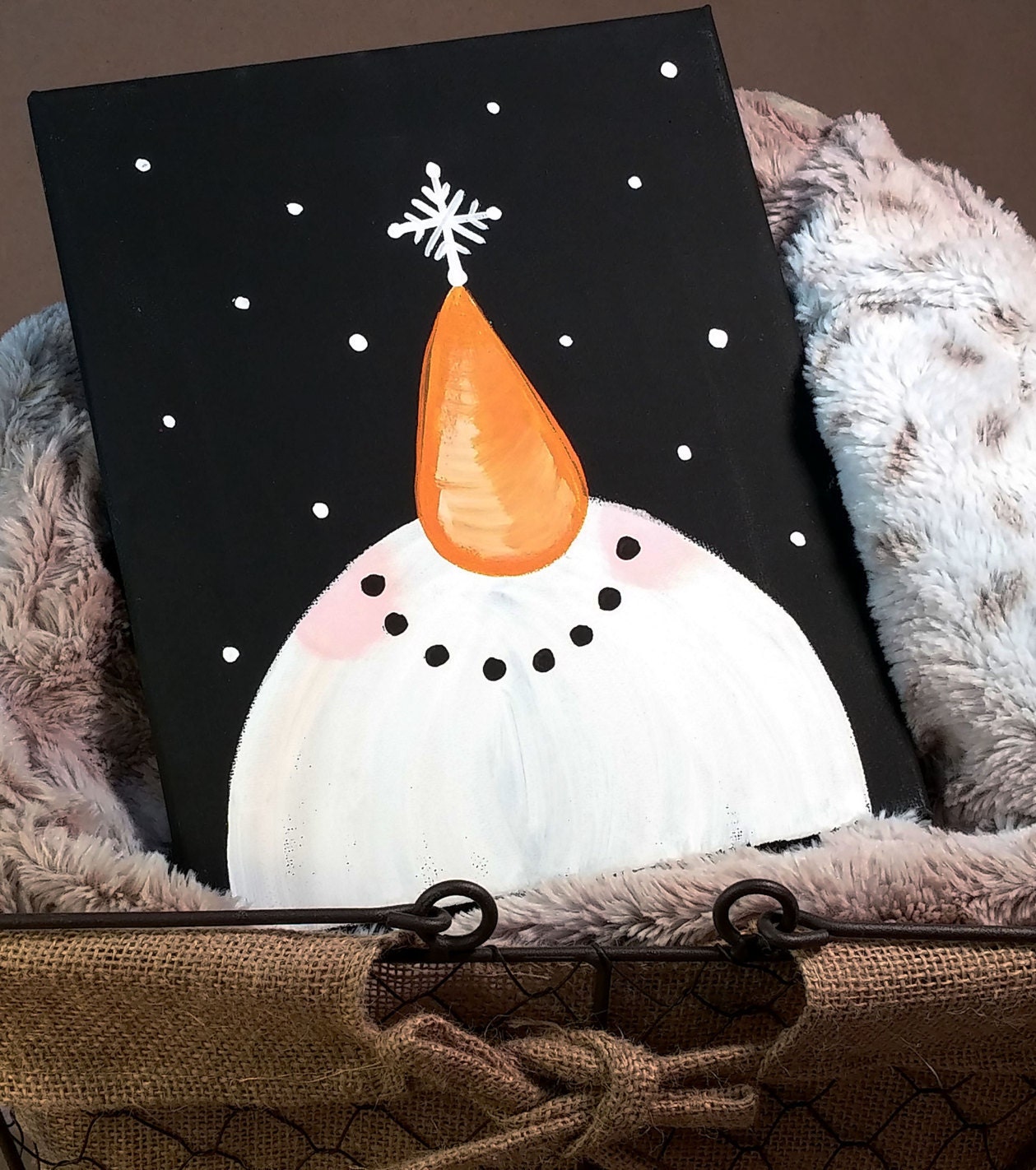 8x10 hand painted smiling snowman canvas wall by ...