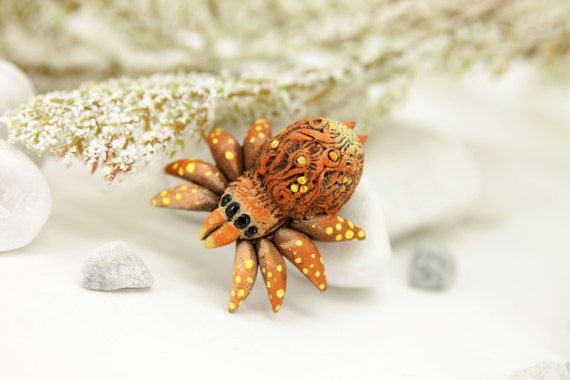 Orange Spider Totem Figurine Sculpture Guardian Spirit Amulet