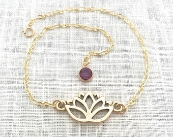 Lotus Anklet, Yoga Jewelry, Lotus Flower, Gold Anklet for Women, Flower Cutout, Ankle Bracelet Boho, A0073