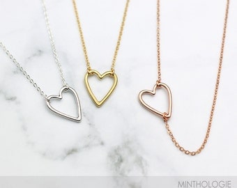 Open Heart Necklace N13 • Dainty Choker Necklace, Delicate, Simple Necklace, Gold, Silver, Rose Gold Necklace, Side Heart