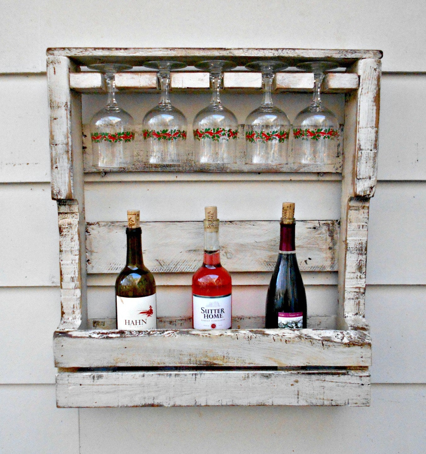 Rustic Wood Wine Rack Reclaimed Wood Distressed White Washed