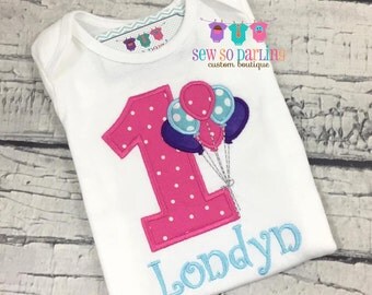 1st Birthday Girl Outfit - 1st Birthday Balloon Birthday Outfit - Girl 1st Birthday Shirt - Girl first birthday shirt - Pink Purple -ANY AGE