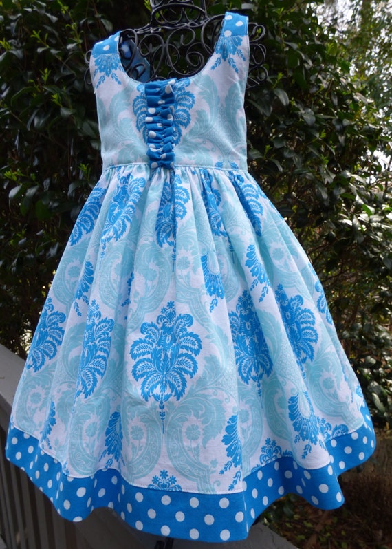 Little girls blue and white sun dress by EmelineDesign on Etsy