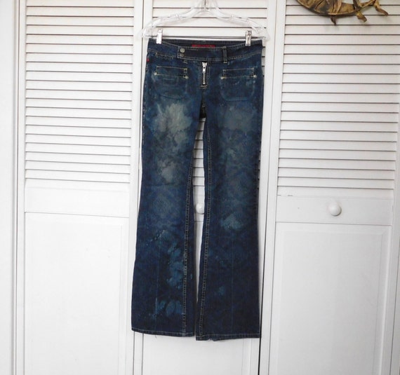 Bleached Jeans Super Low Cut Upcycled Clothes Hip by LandofBridget