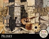 Music Digital Scrapbook Clip Art Kit - Mozart - Musical Ephemera Themed Embellishments & Digital Papers