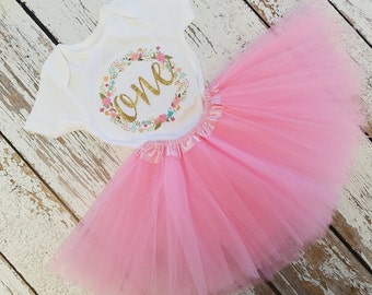 Floral One Bodysuit / First birthday outfit / Cake smash outfit / First birthday