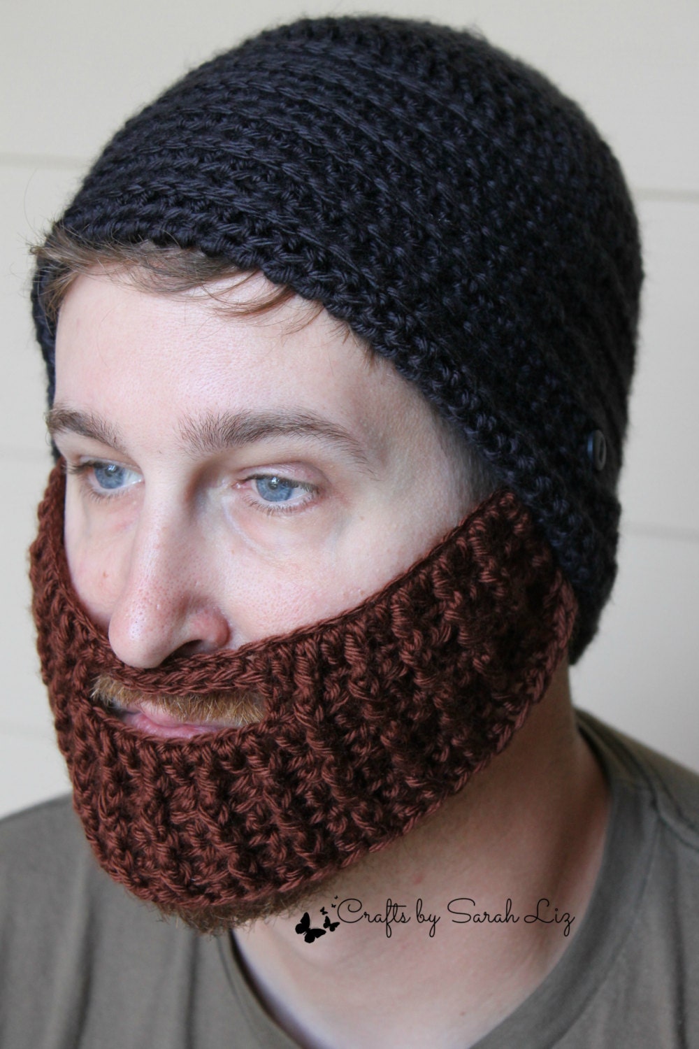 Men's Crocheted Bearded Hat Crochet Beard Hat Black