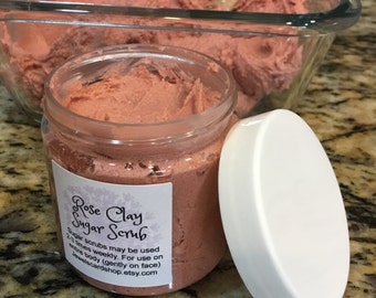 ROSE CLAY SCRUB, Sugar Scrub, Rose Sugar Scrub, Homemade, Pink Clay Sugar Scrub, Whipped Sugar Scrub