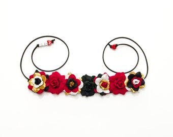 Queen of Hearts Flower Crown, Flower Headband, Queen of Hearts Crown, Queen of Hearts Headband, Queen of Hearts Costume, Villain Headband