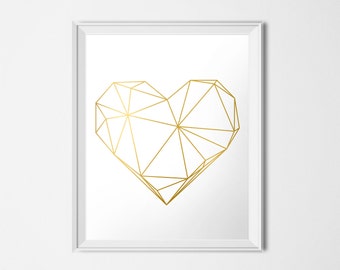 Gold Geometric Heart, INSTANT DOWNLOAD, Printable Art, Gold Heart, Love Print, Modern Decor, Valentine's Day Art, 16 x 20 Poster
