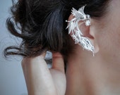 Custom ear cuff with bird and tropical flowers - sterling silver ear cuff - designer jewelry - modern jewelry - usual wedding jewelry