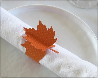 Thanksgiving Table Decor Thanksgiving Decoration Thanksgiving Paper Napkin Rings Autumn Orange Fall Decor Leaf Napkins, Set of 4 Orange LF02