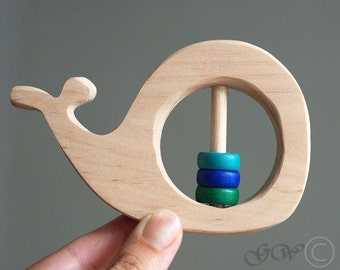 Personalized Wooden Rattle, Whale Baby Rattle, Baby Shower Gift, Baby Natural Organic Toy, Personalized Baby Gift