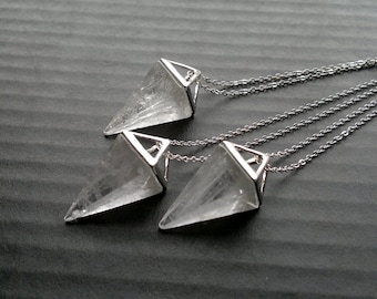 Clear Quartz Necklace Triangle Necklace Geometric Necklace Silver Clear Quartz Pendulum Pendant Clear Stone Necklace Clear Quartz Jewelry