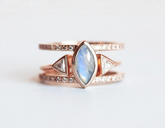 moonstone wedding ring set rainbow moonstone engagement ring with diamond wedding band blue moonstone - Moonstone Wedding Ring moonstone wedding ring set rainbow moonstone engagement ring with diamond wedding band blue moonstone - Moonstone Wedding Ring
