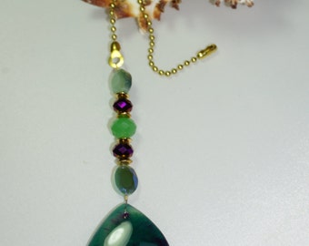Green and Purple, Agate Ceiling Fan Pull, Green Fan Pull, Green and Purple Home Decor, Ready To Ship Light Chain Pull, Housewarming Gift