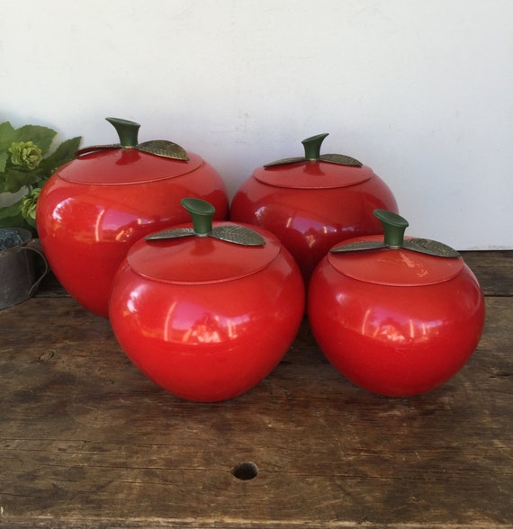 vintage kitchen canister set of four red apple canisters vintage kitchen canister set of four red apple canisters