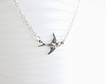 Silver Bird Necklace - Sparrow Necklace, Silver Necklace, Bird Jewelry, Little Bird Necklace, Bohemian Jewelry, Gift For Her, Simple Jewelry