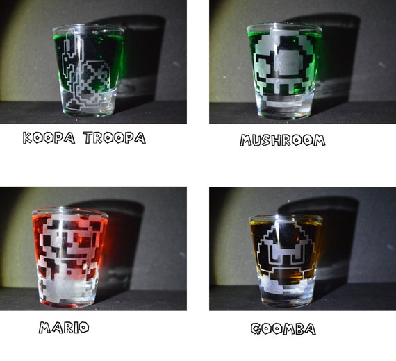 Retro 8 bit Mario sprite (single) etched shot glass