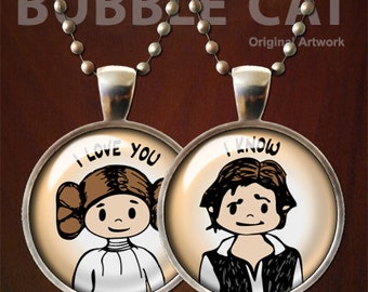 Han Solo, Princess Leia, I love you, I know Necklace Set, Star Wars Pendants Set