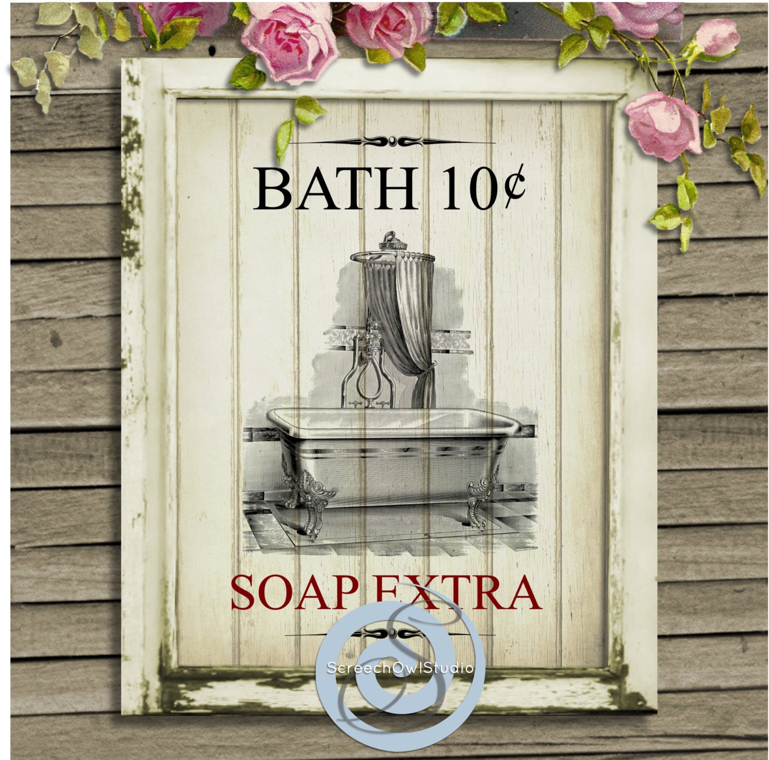 Wall Sign Bathroom Typography Vintage Bath House Quote