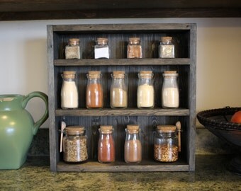 Rustic Wooden Spice Rack, Wooden Spice Rack, Kitchen Rack, Wedding Gift, Housewarming Gift, Spice Rack, Wood Shelf, Kitchen Shelf, Farmhouse