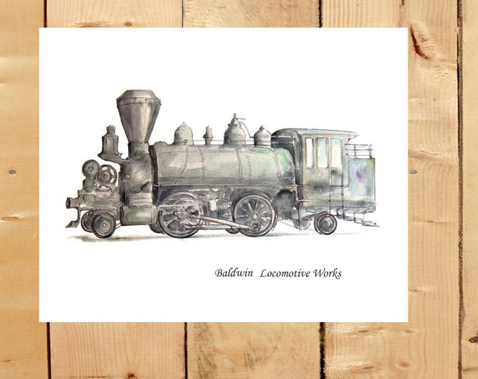 Train nursery decor Vintage locomotive engine print Sepia print Retro raylway art Loco Baldwin Railways illustration Boys transportation art