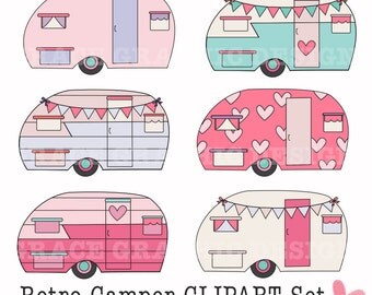 Retro Camper Clipart Camping DIY Digital Art Retro Camper Clipart Camping DIY Digital Art