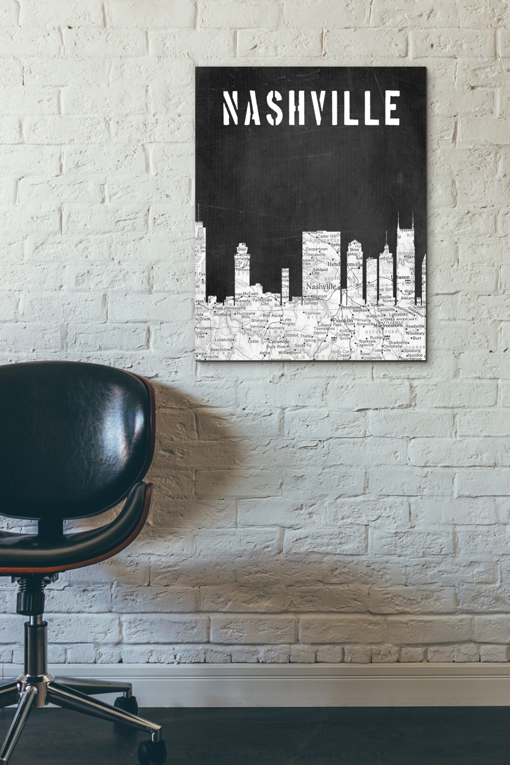 Nashville City Skyline Black and White ArtBlack and White