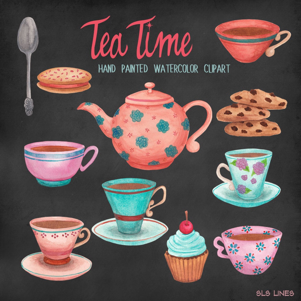 tea cup watercolor clipart tea time digital clipart tea and