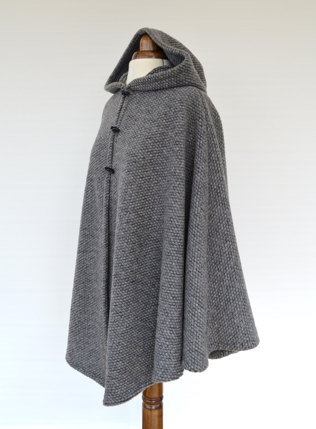 Wool Hooded Cloak Gray Wool Cape Hooded Cape Wool Poncho