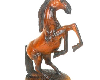 Wood Carving Horse Hand Carved Horse Natural Teak Wood Wild Standing Mustang Wooden Horse Art Home Decor / Gift 17"X12"